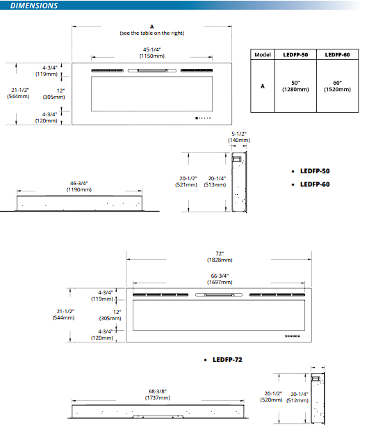 Framing Dimensions of Flushed Face Electric Fireplace , Built in Electric fireplace